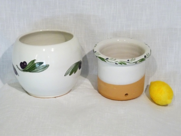 Übertopf mit Einsatz, Olivenzweig